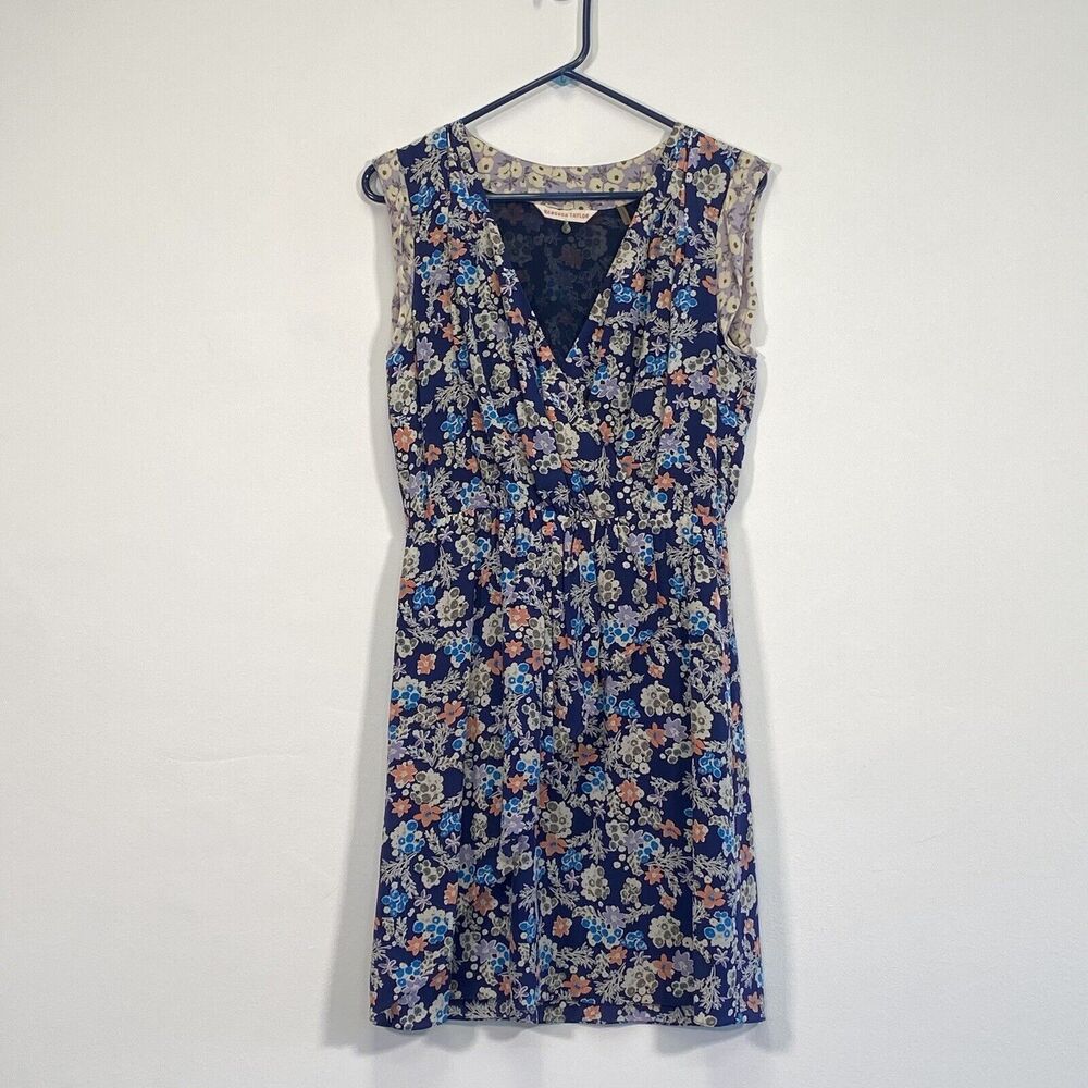 Rebecca Taylor Dress 6 Blue 100% Silk Floral Sleeveless Floral Mini Lined Preppy